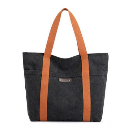 Casual Canvas Tote Bag for Women – Retro Solid Color Shoulder & Messenger Handbag
