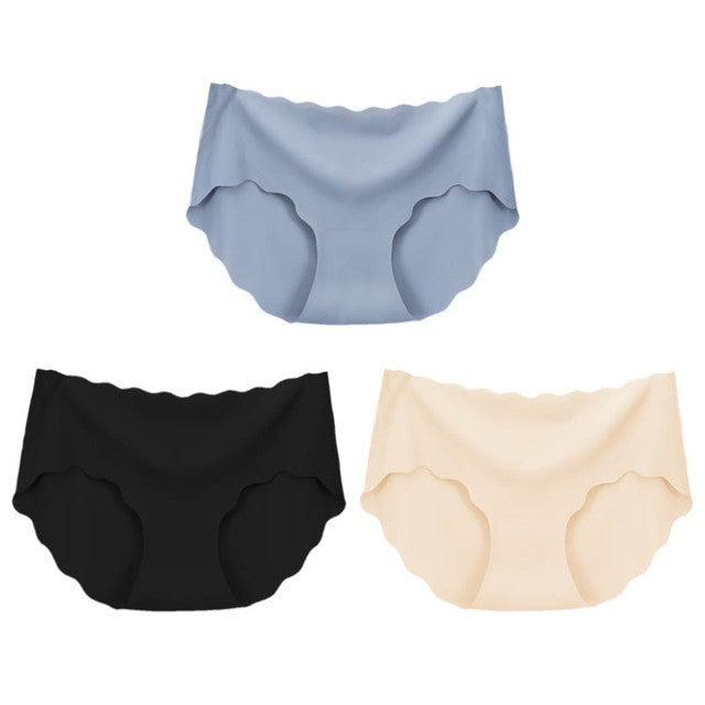 3Pcs Women’s High-Waist Seamless Silk Panties – Soft Breathable Lingerie Set