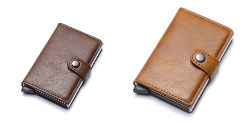 RFID Anti-Theft Vintage Wallet – PU Leather Card Holder with Aluminum Case & Pop-Up Design