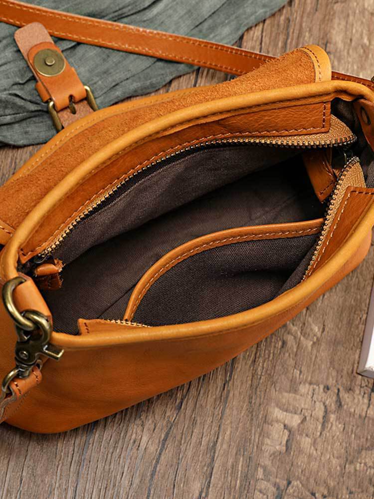 Handmade Retro Crossbody Bag – Vegetable Tanned Genuine Leather Bucket Purse for Women