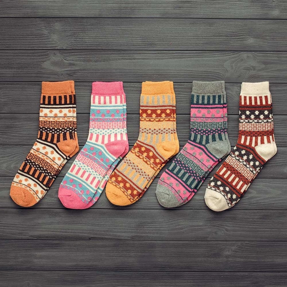 Winter Warm Stripe Wool Socks – 5 Pairs Thick Casual Business Socks for Men