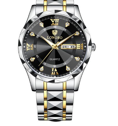 Waterproof Luminous Dual Calendar Watch – Men’s Business Stainless Steel Wristwatch