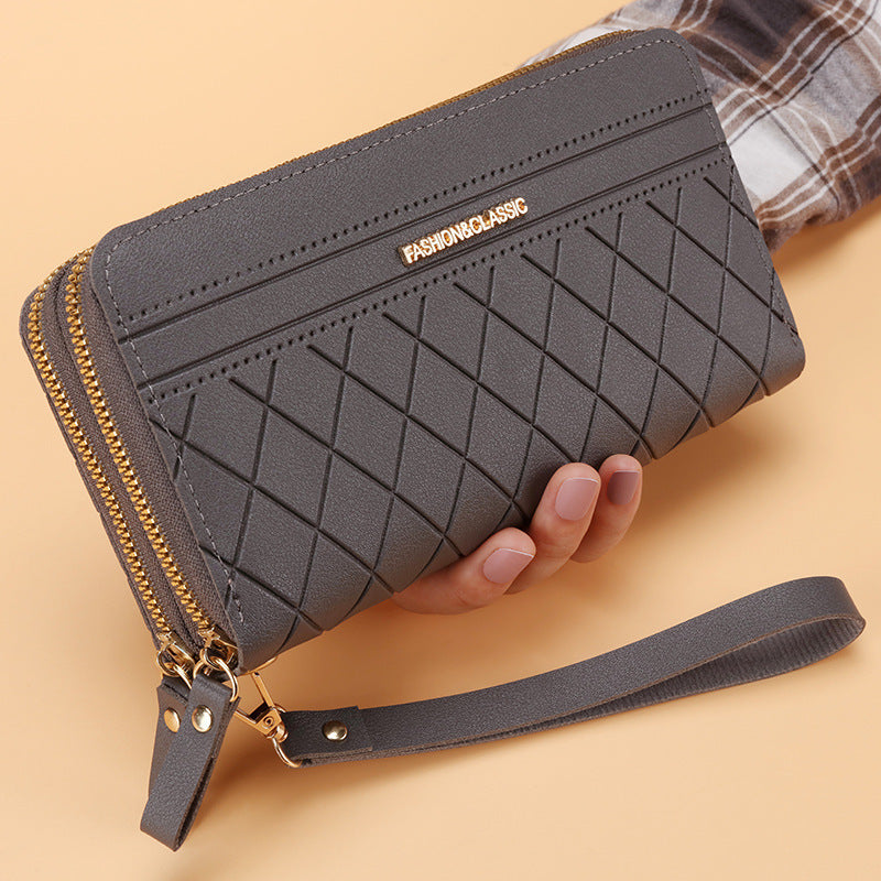 Women’s Double Zipper Long Wallet – Multi Card Slots PU Leather Purse