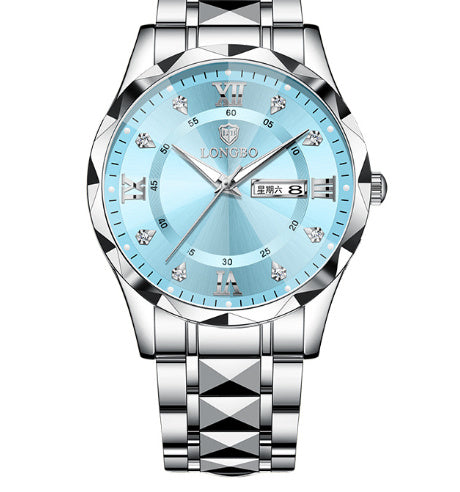 Waterproof Luminous Dual Calendar Watch – Men’s Business Stainless Steel Wristwatch