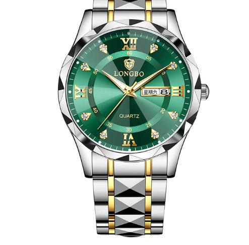 Waterproof Luminous Dual Calendar Watch – Men’s Business Stainless Steel Wristwatch