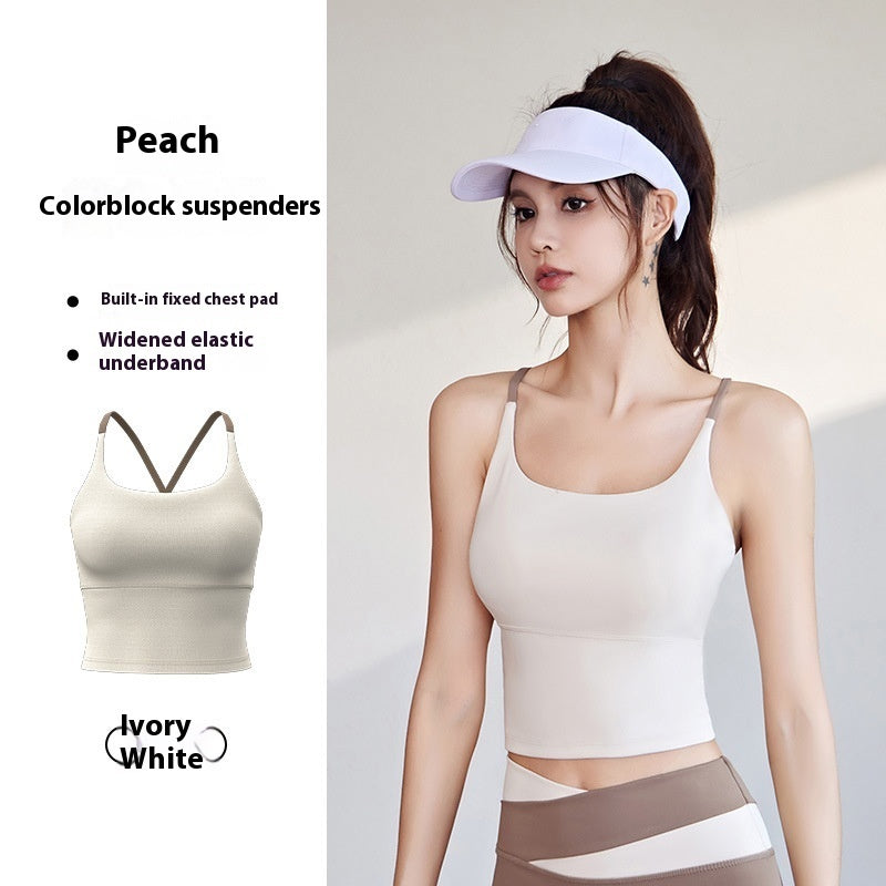 Summer Yoga Bra with Chest Pad – Fitness Vest Top with Fixed Straps & 3/4 Cup Support