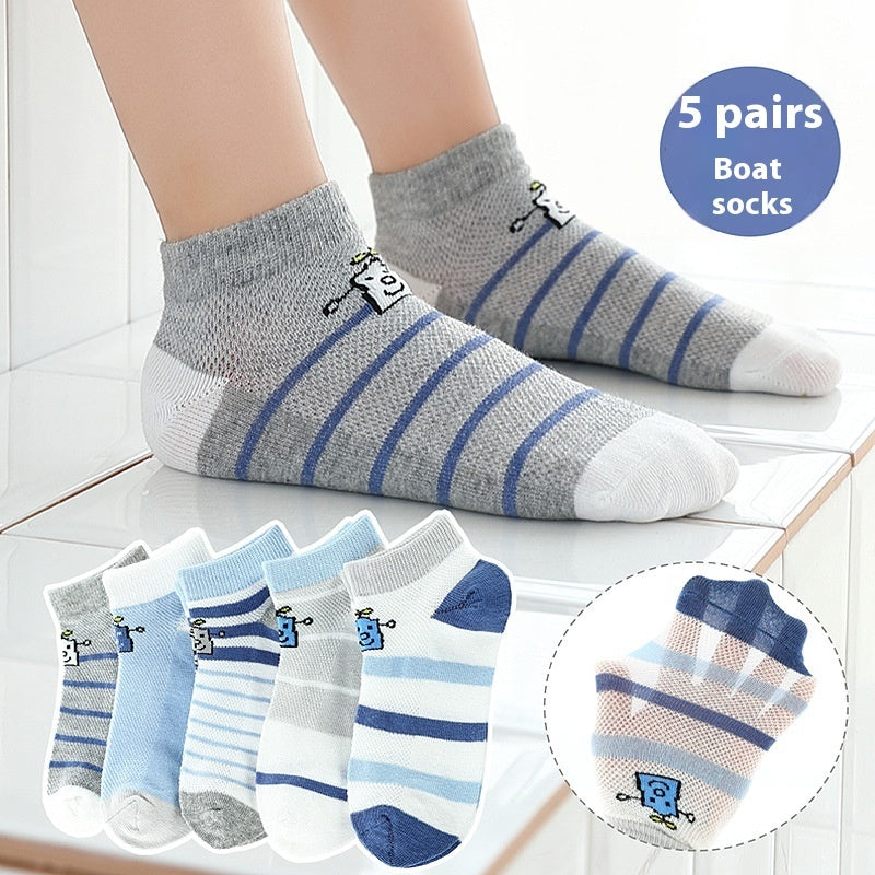 Children's Solid Color Short Socks – Cotton Thin Ankle Socks 5 Pairs for Boys & Girls