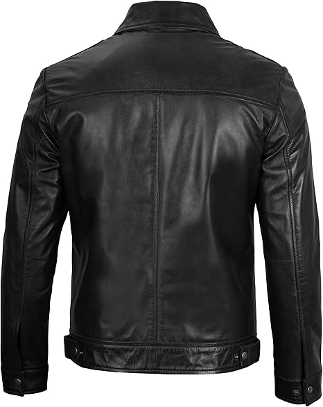 Men's Real Lambskin Leather Cafe Racer Jacket – Classic Black Biker Style with Pockets