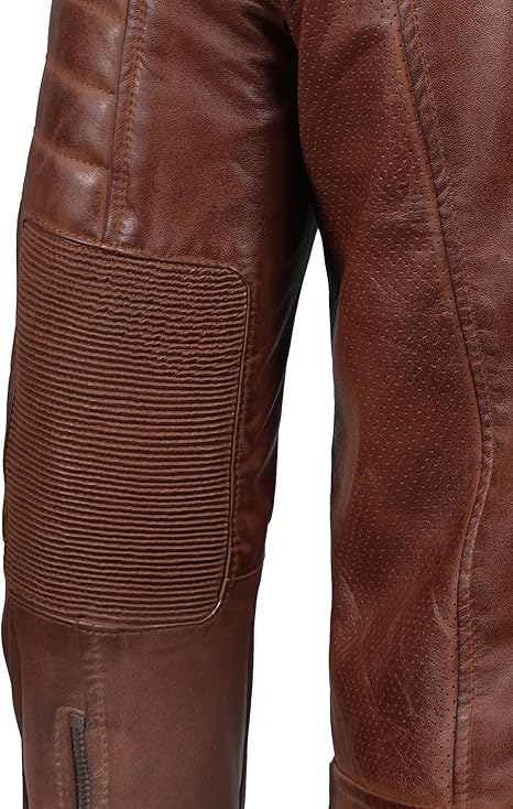 Men’s Quilted Cafe Racer Leather Motorcycle Jacket – Real Lambskin