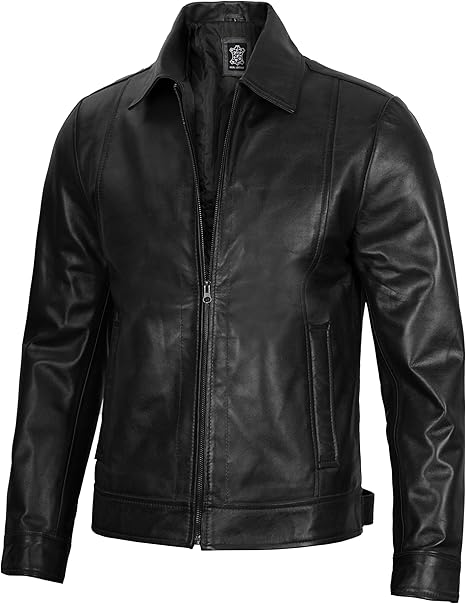 Men's Real Lambskin Leather Cafe Racer Jacket – Classic Black Biker Style with Pockets