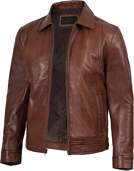 Men's Real Lambskin Leather Cafe Racer Jacket – Classic Black Biker Style with Pockets