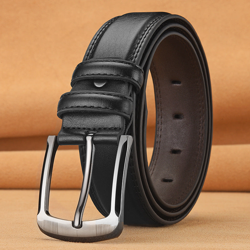 Men’s Pin Buckle Cowhide Belt – Genuine Leather Business & Casual Fashion