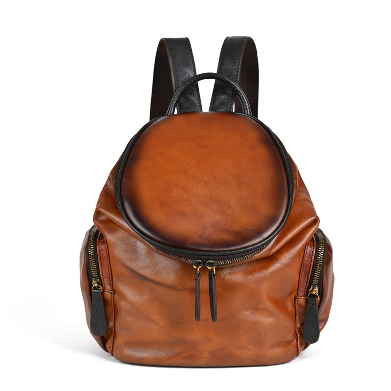 Retro Soft Leather Backpack – Genuine Cowhide Women’s Bag, European & American Forest Style Shoulder Bag