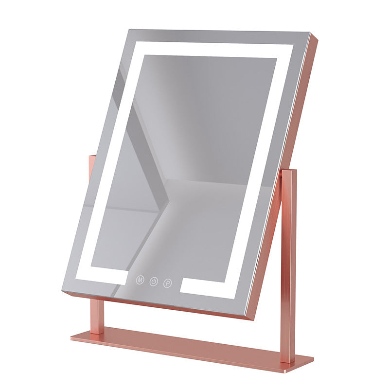 Desktop LED Light Makeup Mirror – Metal Frame Vanity Mirror for Bedroom & Beauty