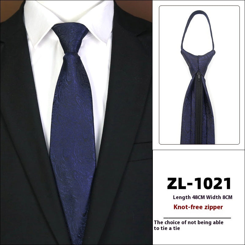 Men’s Formal Business Zipper Tie – Striped Jacquard Knot-Free Necktie