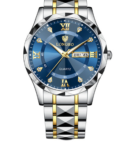 Waterproof Luminous Dual Calendar Watch – Men’s Business Stainless Steel Wristwatch