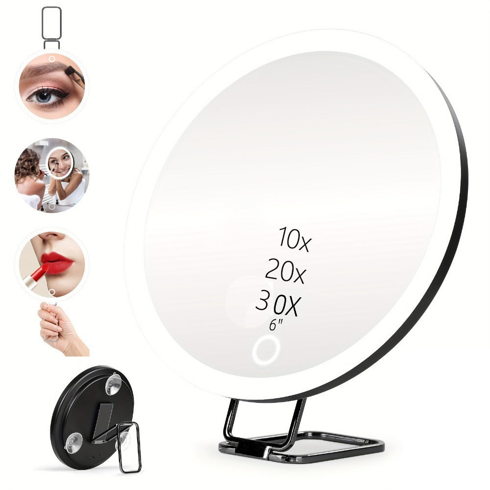 Charging LED Fill Light Rotating Makeup Mirror with Stand, Tweezers & Scissors