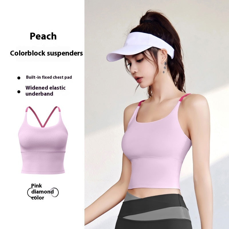 Summer Yoga Bra with Chest Pad – Fitness Vest Top with Fixed Straps & 3/4 Cup Support