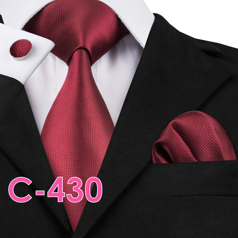 Men’s Solid Color Ribbed Collar Tie – Jacquard Woven Silk Floral Necktie with Wool Lining