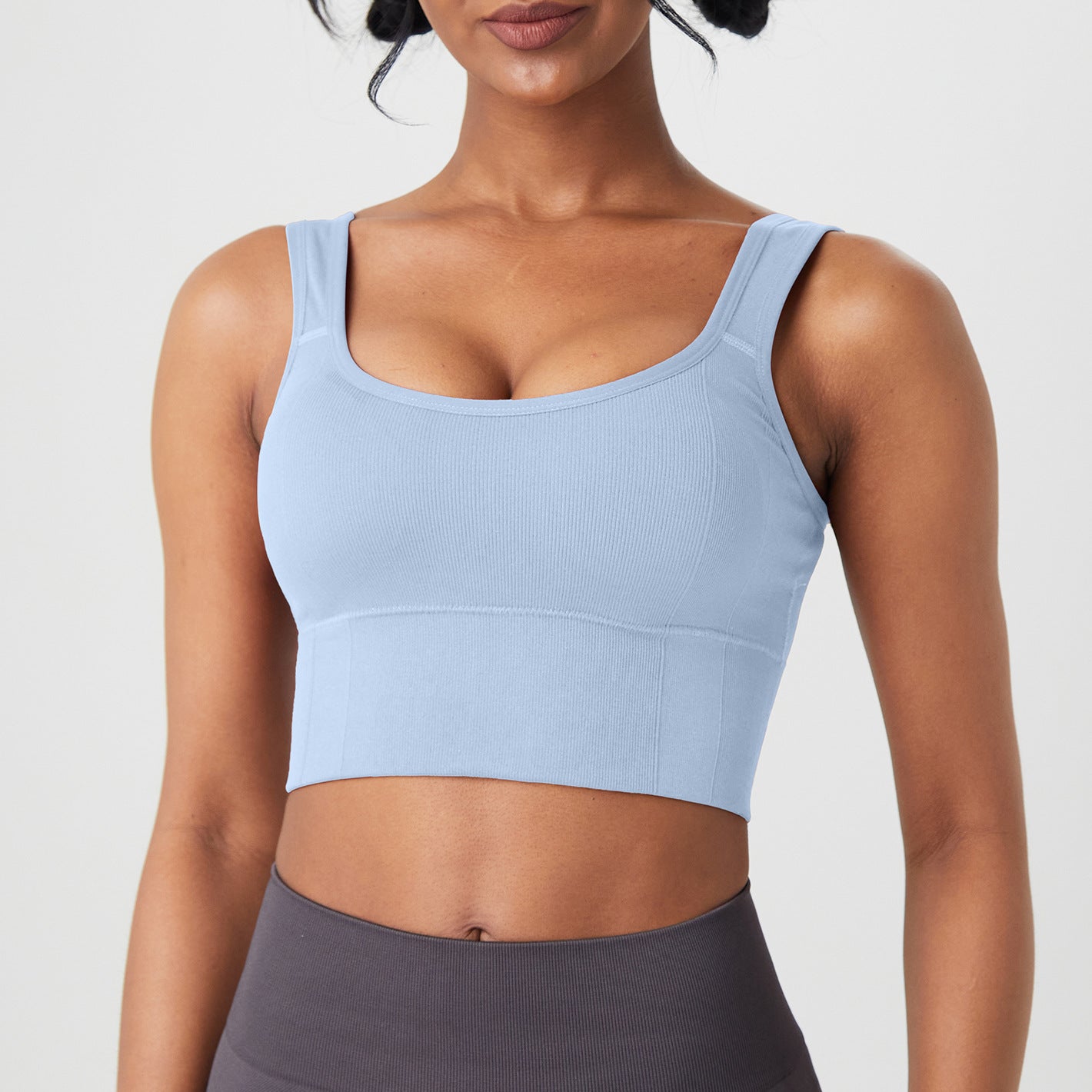Wide Shoulder Strap Threaded Yoga Bra – Seamless Sports Vest for Women