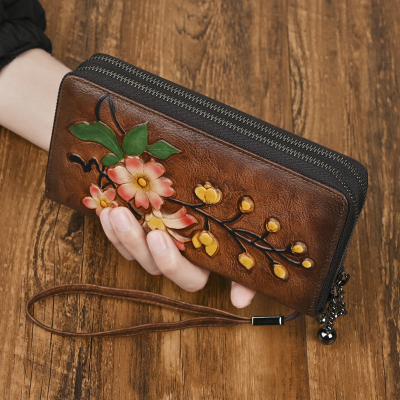 Women’s Fashion Double Zipper Long Wallet – Genuine Leather Anti-theft Card Holder