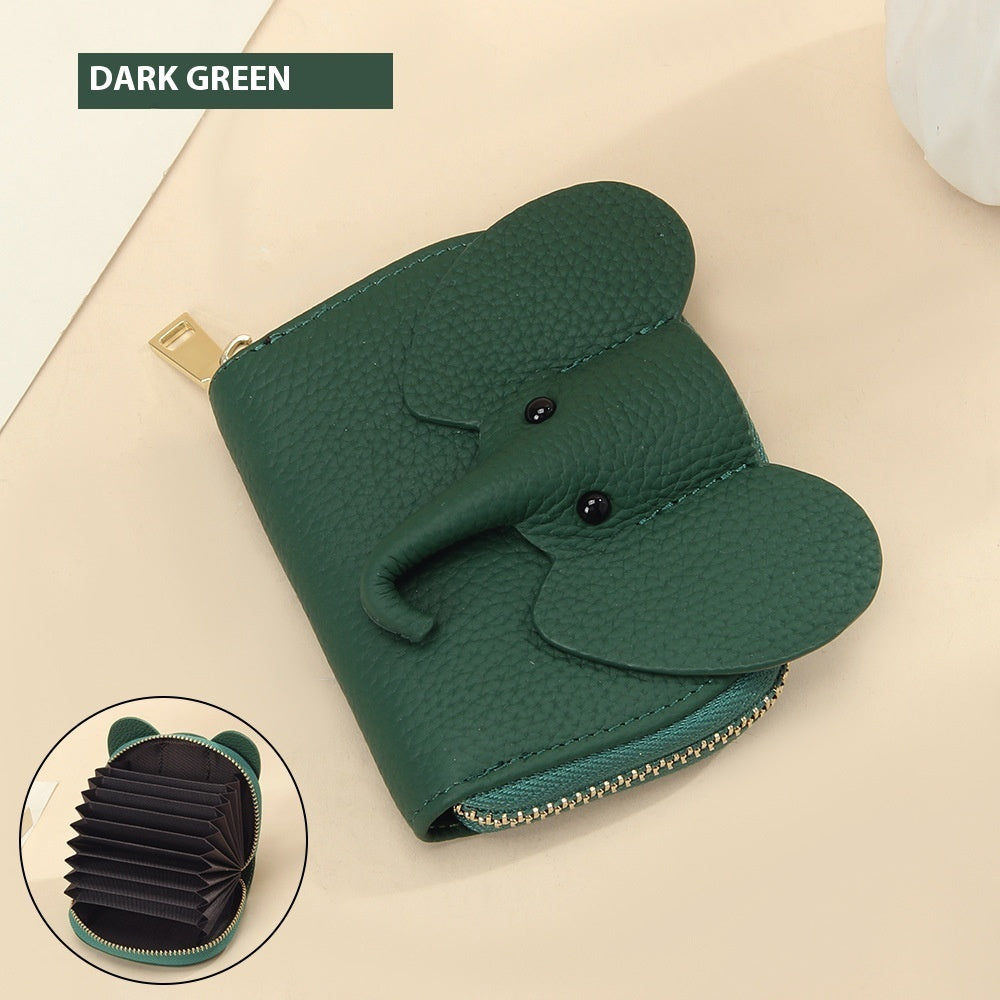 Creative Elephant Leather Card Holder Wallet – Genuine Leather Zipper Coin Purse for Men & Women