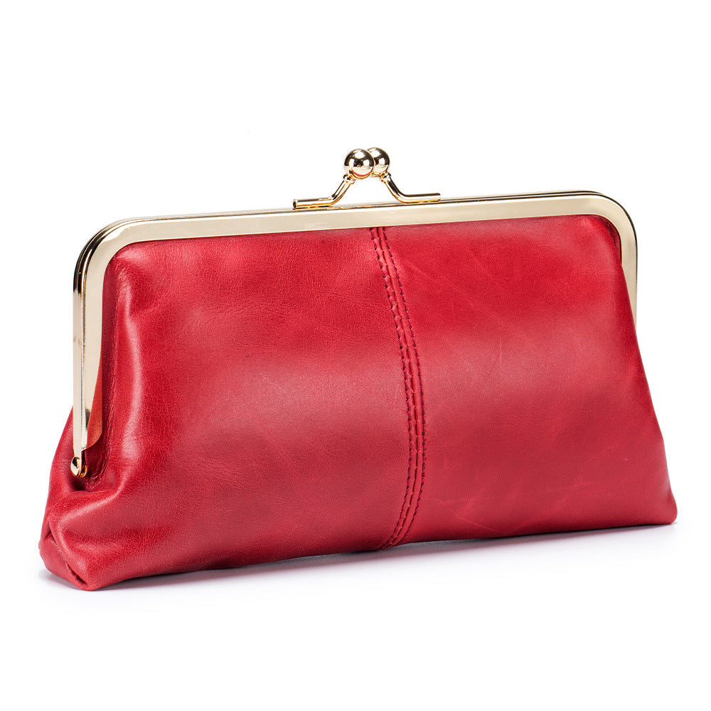European & American Retro Genuine Leather Long Clutch Wallet – Vintage Oil Wax Clip Bag