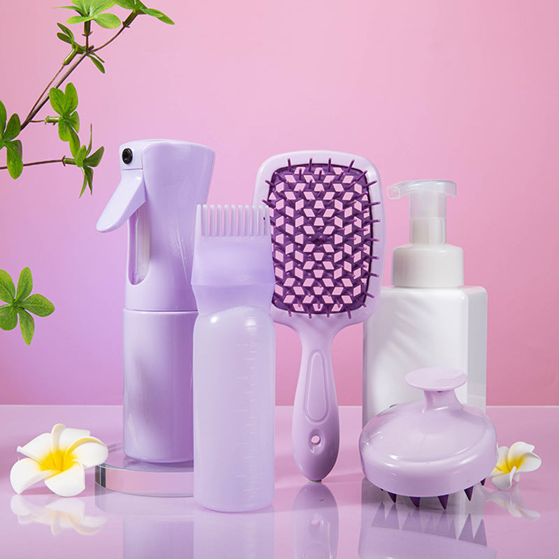 High Pressure Spray Bottle with Silicone Shampoo Brush & Hollow Hair Dyeing Comb Set