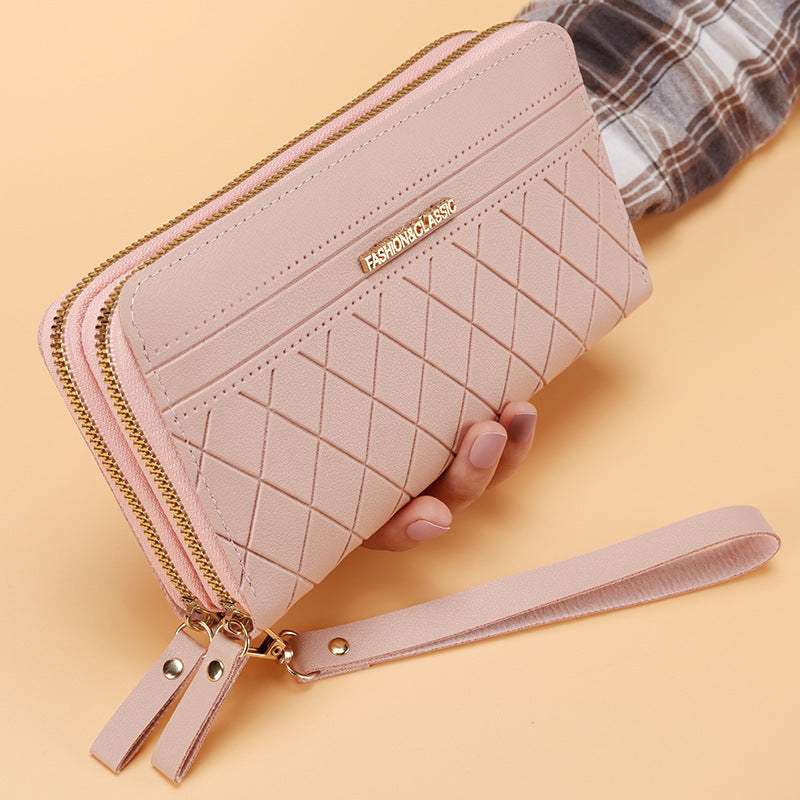 Women’s Double Zipper Long Wallet – Multi Card Slots PU Leather Purse
