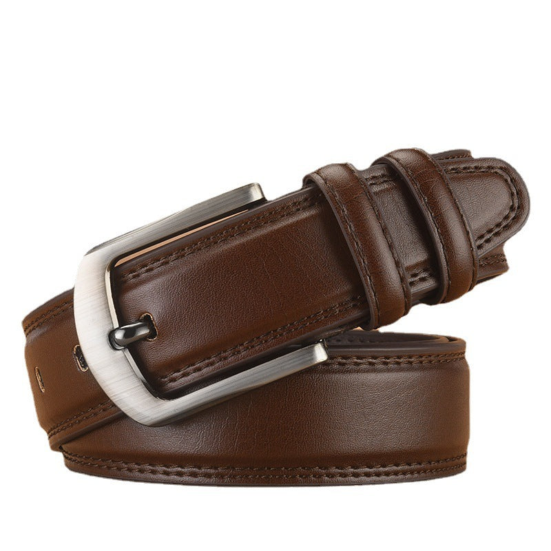 Men’s Pin Buckle Cowhide Belt – Genuine Leather Business & Casual Fashion