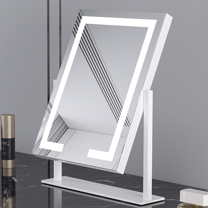 Desktop LED Light Makeup Mirror – Metal Frame Vanity Mirror for Bedroom & Beauty