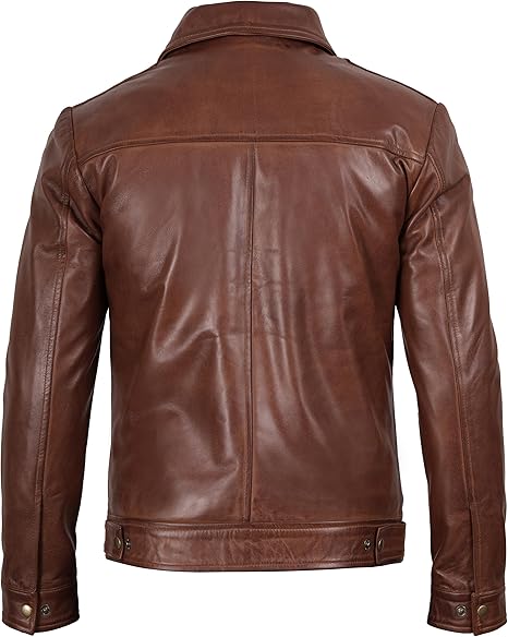 Men's Real Lambskin Leather Cafe Racer Jacket – Classic Black Biker Style with Pockets