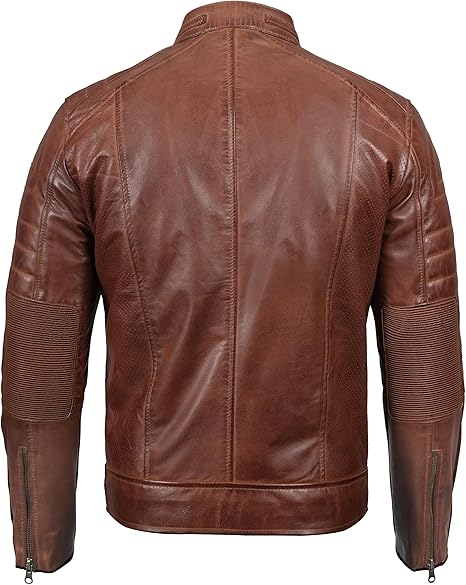 Men’s Quilted Cafe Racer Leather Motorcycle Jacket – Real Lambskin