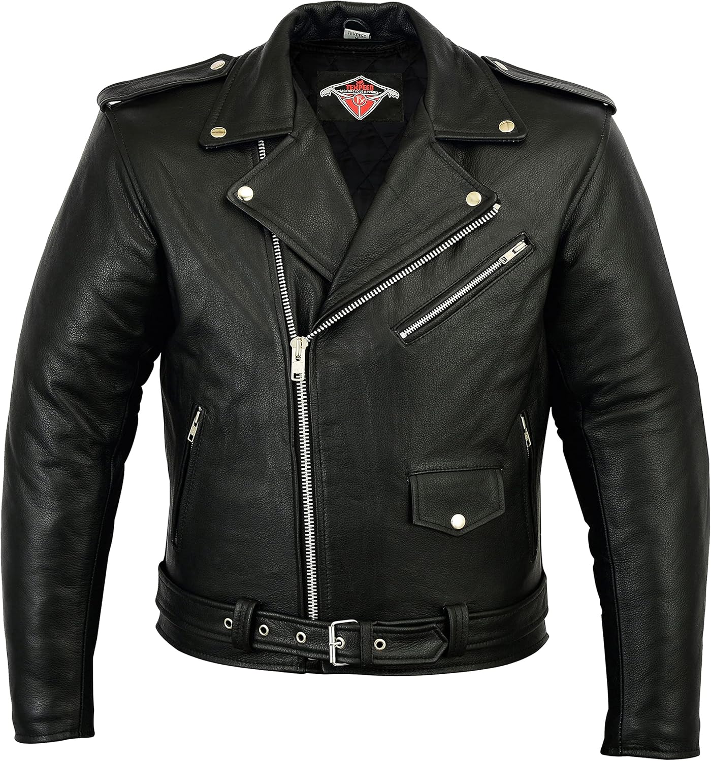 Men’s Brando Style Motorcycle Leather Jacket – CE Armoured, Touring Biker Jacket Black