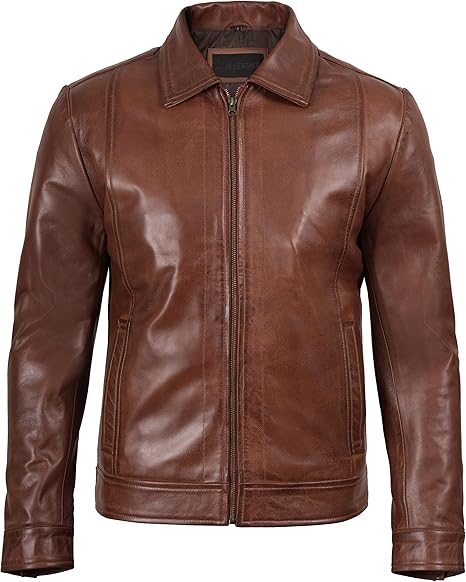 Men's Real Lambskin Leather Cafe Racer Jacket – Classic Black Biker Style with Pockets