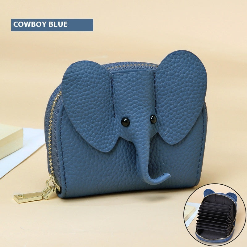 Creative Elephant Leather Card Holder Wallet – Genuine Leather Zipper Coin Purse for Men & Women