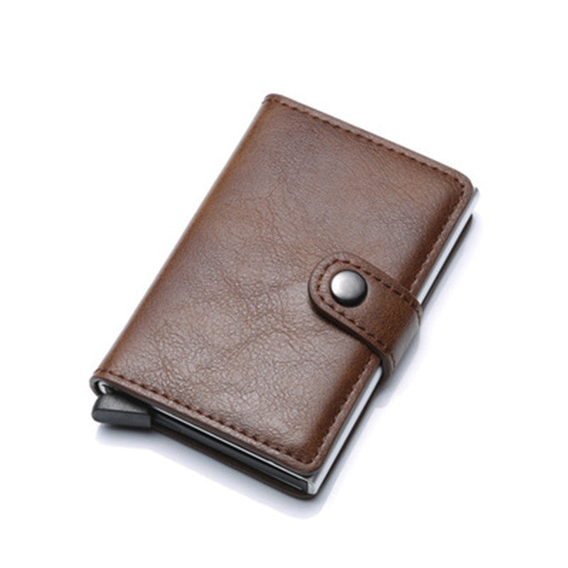 RFID Anti-Theft Vintage Wallet – PU Leather Card Holder with Aluminum Case & Pop-Up Design