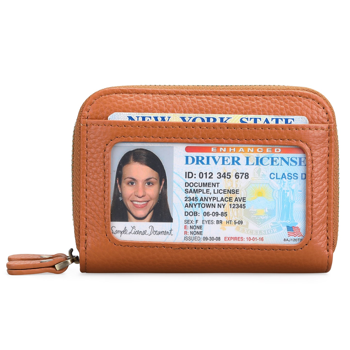 First Cowhide Double Layer Zipper Expanding Card Holder – Genuine Leather Anti-Theft Wallet with Gift Box