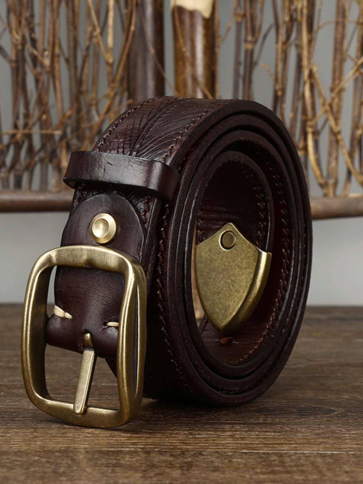 Men’s Double-Sided Genuine Cowhide Belt – 3.8CM Wide Thick Leather with Brass Buckle
