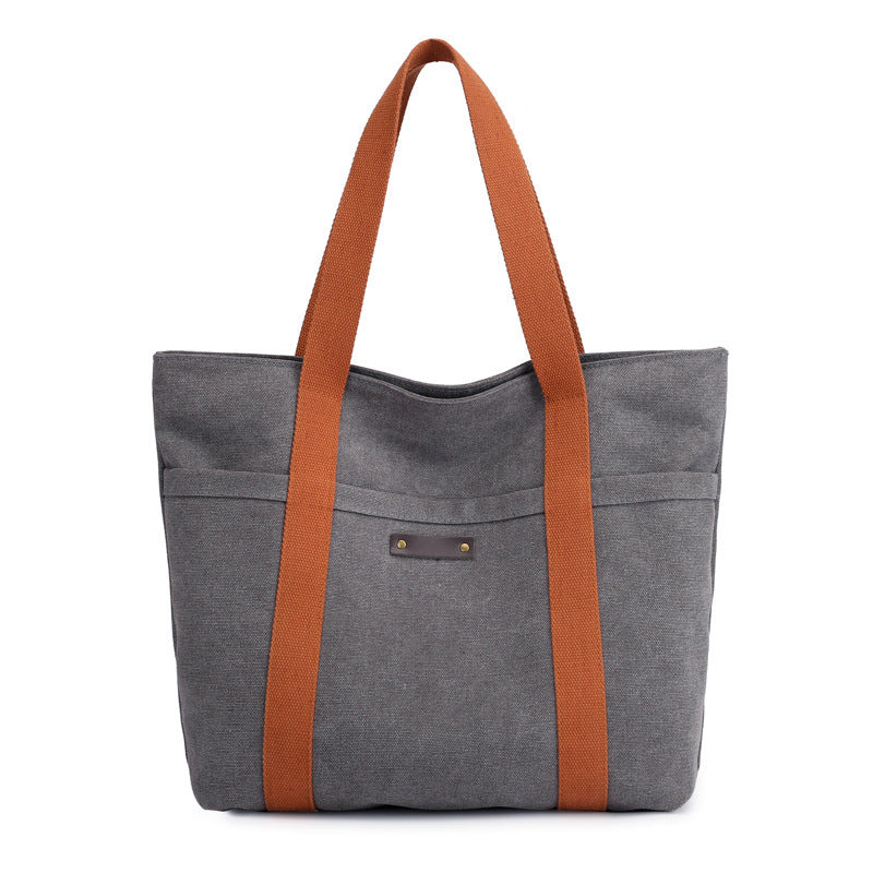 Casual Canvas Tote Bag for Women – Retro Solid Color Shoulder & Messenger Handbag