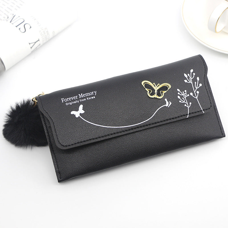 Ladies’ Long PU Leather Wallet – Butterfly Flower Design with Card, Cash & Phone Slots