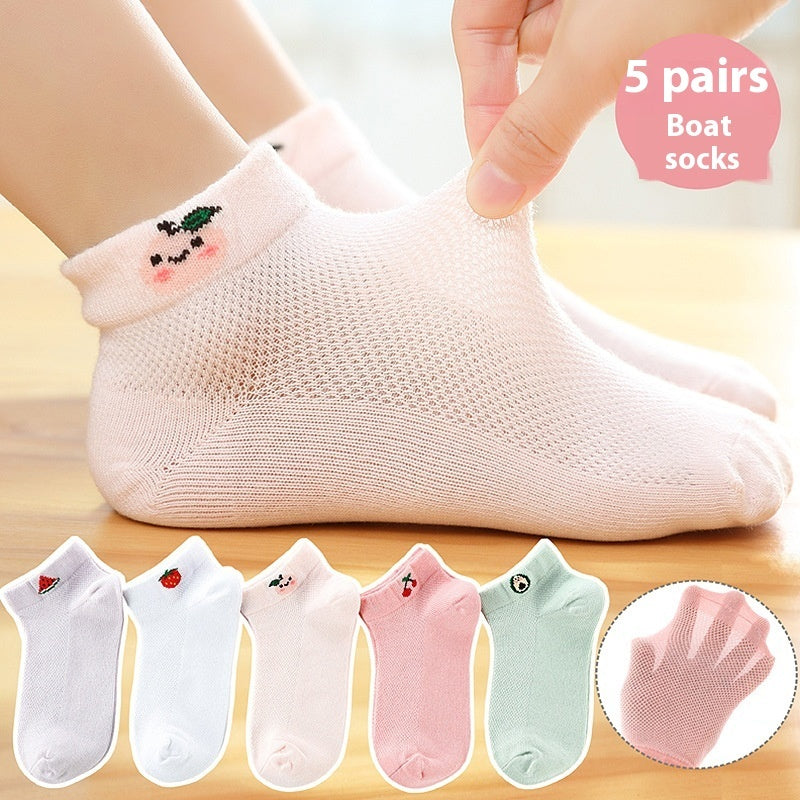 Children's Solid Color Short Socks – Cotton Thin Ankle Socks 5 Pairs for Boys & Girls