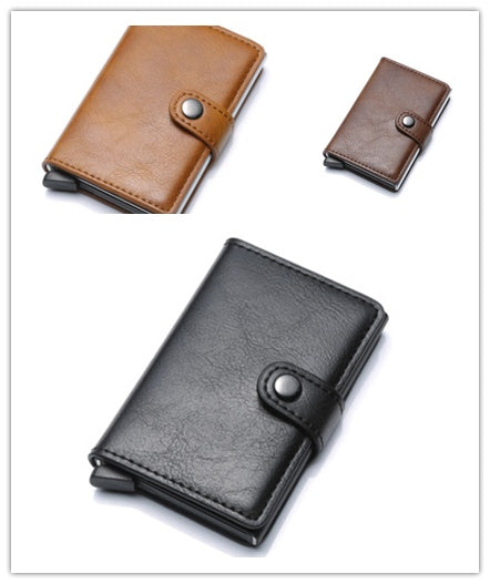 RFID Anti-Theft Vintage Wallet – PU Leather Card Holder with Aluminum Case & Pop-Up Design