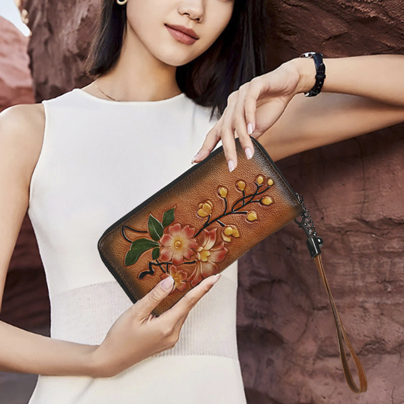 Women’s Fashion Double Zipper Long Wallet – Genuine Leather Anti-theft Card Holder