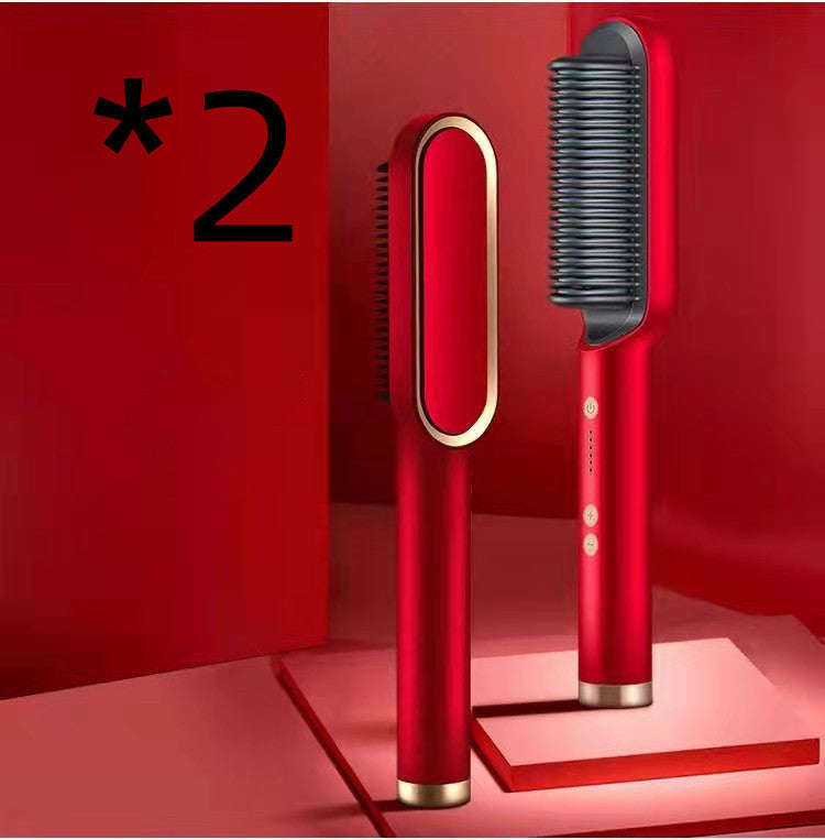 2-In-1 Hair Straightener Hot Comb – Negative Ion Curling Tong & Dual-Purpose Electric Hair Brush
