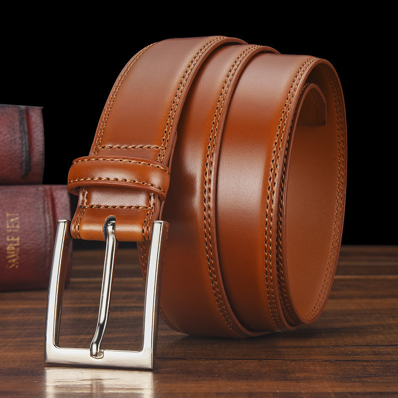 Men’s Genuine Leather Belt with Alloy Pin Buckle – Casual & Formal Wear