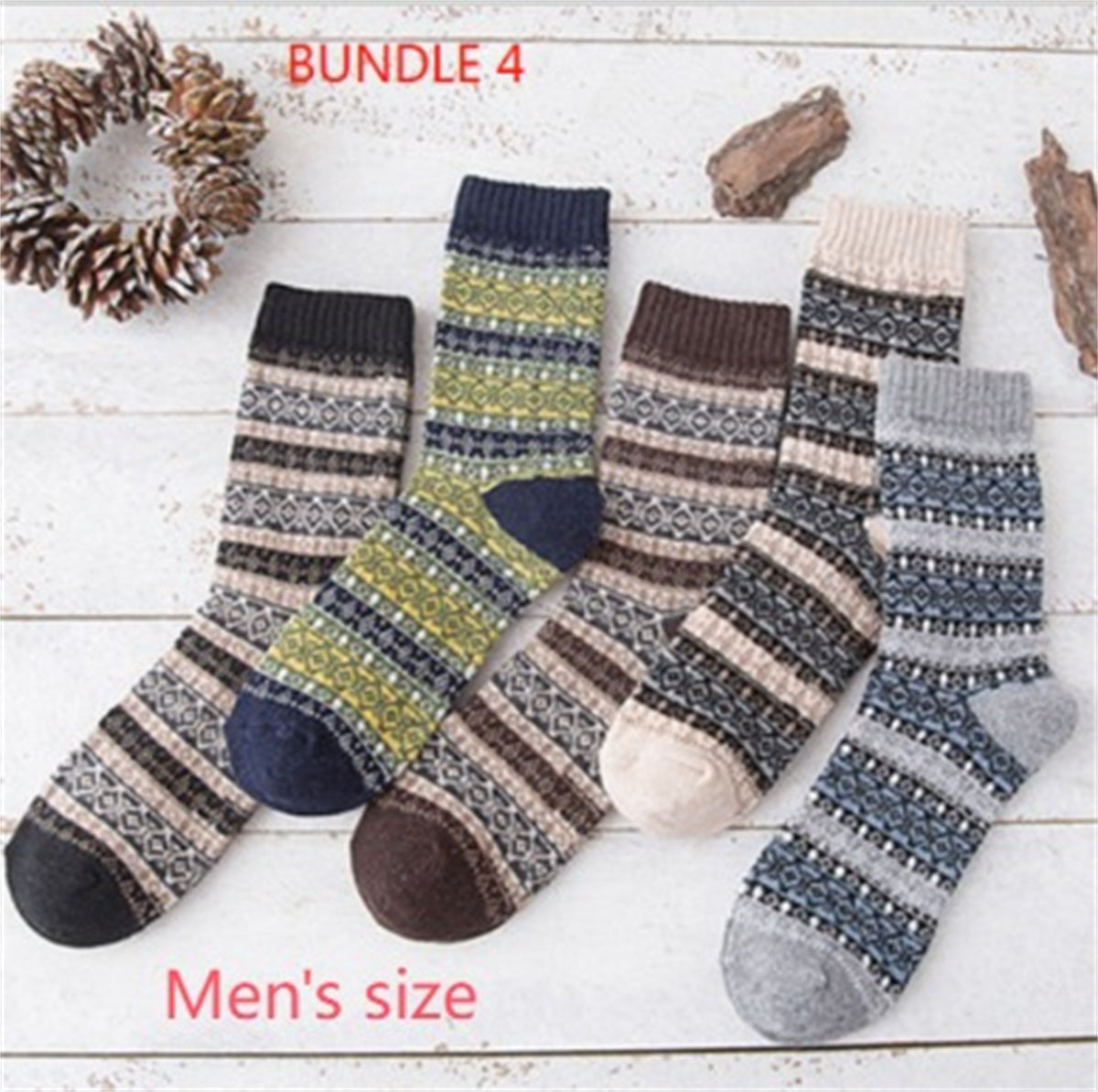 Winter Warm Stripe Wool Socks – 5 Pairs Thick Casual Business Socks for Men