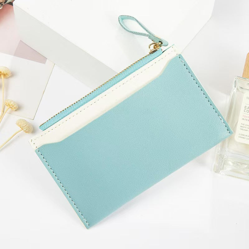 Women’s PU Leather Zipper Coin Purse – Contrast Color Card Holder with Anti-theft Protection