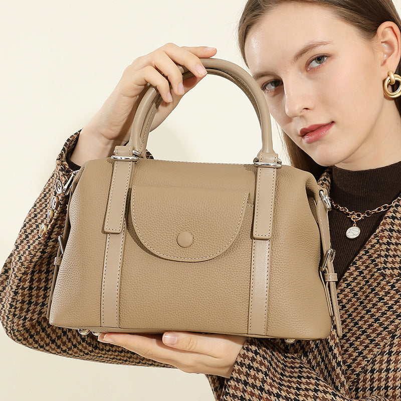 New Genuine Leather Ladies’ Handbag – Versatile Fashion Shoulder Bag with Lock Design