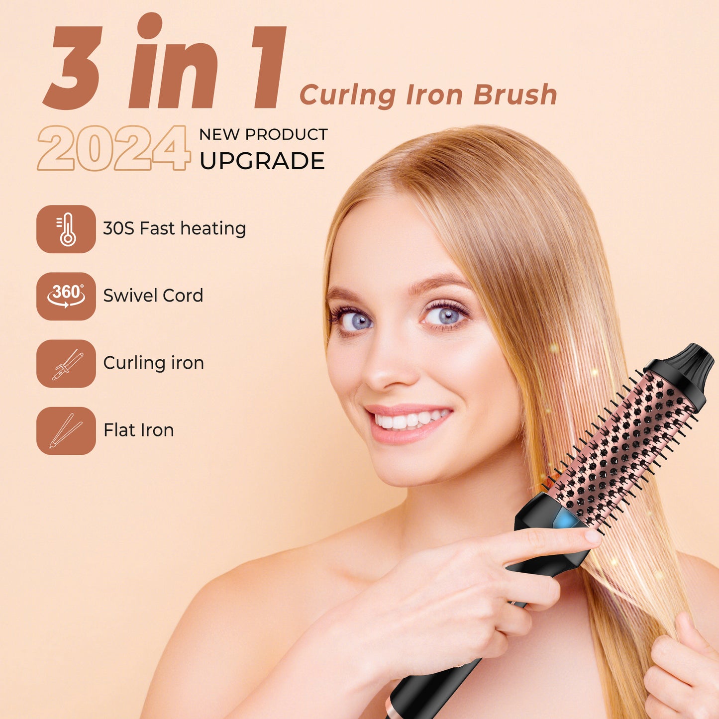 Roller Comb Anion Hair Straightener & Curler with Dual PTC Heater, 9-Temperature Control